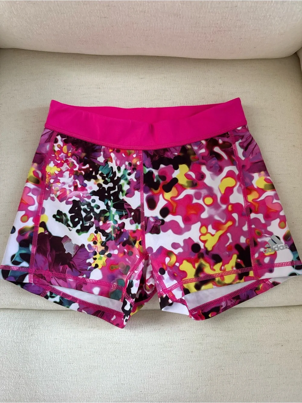 adidas Hot Pink Multicolor Abstract Print Bike Shorts